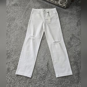 FRAYED Jeans High Rise Straight Leg Cuffed Raw hem. White. Size 27. New.